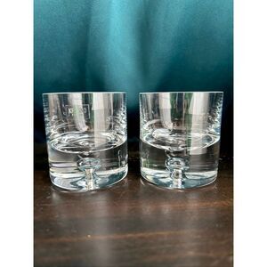 Krosno Poland Controlled Bubble Base Old Fashioned Whiskey Crystal Glasses